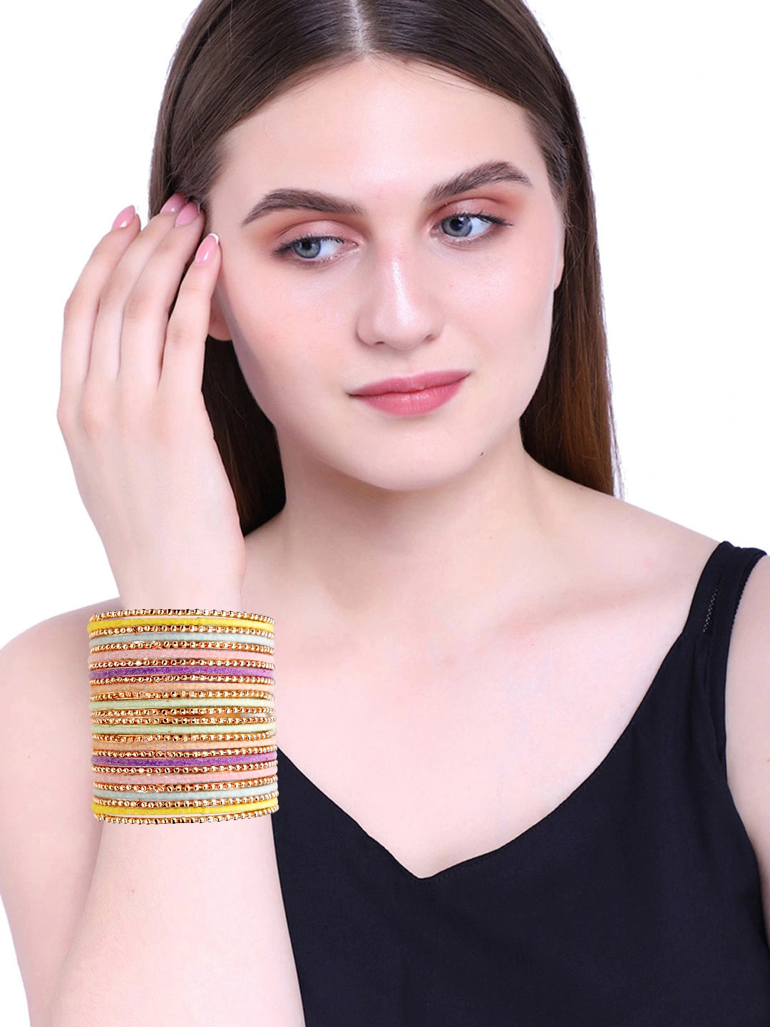 Pastel Prism Metal Multicolor Velvet 26Pc Bangles